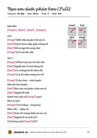 Hợp âm Hẹn em dưới pháo hoa (Full) (Ân Ngờ) – bản nhạc PDF trang 1, tông C