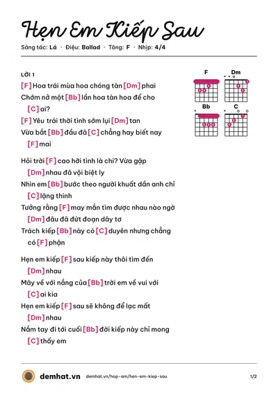 Hợp âm Hẹn Em Kiếp Sau (Duy Phúc) – bản nhạc PDF trang 1, tông F