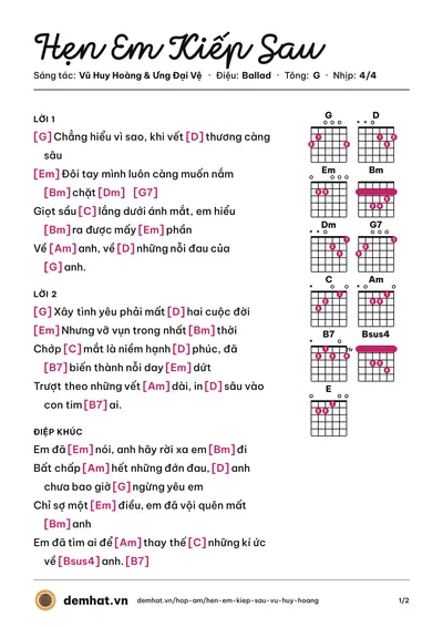 Hợp âm Hẹn Em Kiếp Sau (Ưng Đại Vệ) – bản nhạc PDF trang 1, tông G