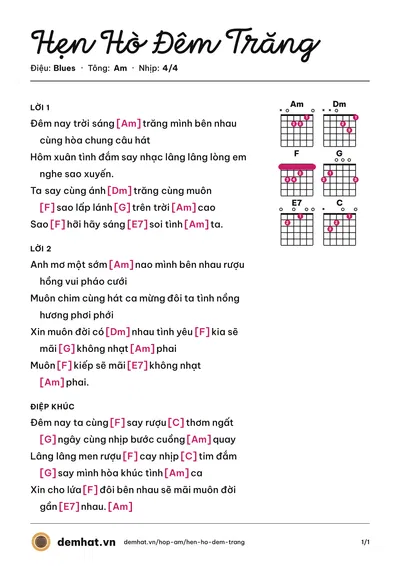 Hợp âm Hẹn Hò Đêm Trăng (Như Quỳnh) – bản nhạc PDF trang 1, tông Am