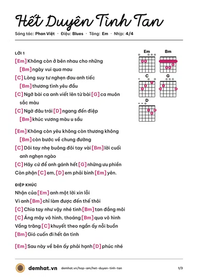 Hợp âm Hết Duyên Tình Tan (Châu Khải Phong) – bản nhạc PDF trang 1, tông Em