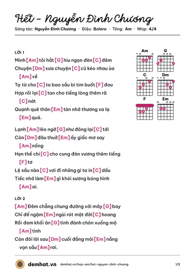 Hợp âm Hết - Nguyễn Đình Chương (Nguyễn Đình Chương) – bản nhạc PDF trang 1, tông Am
