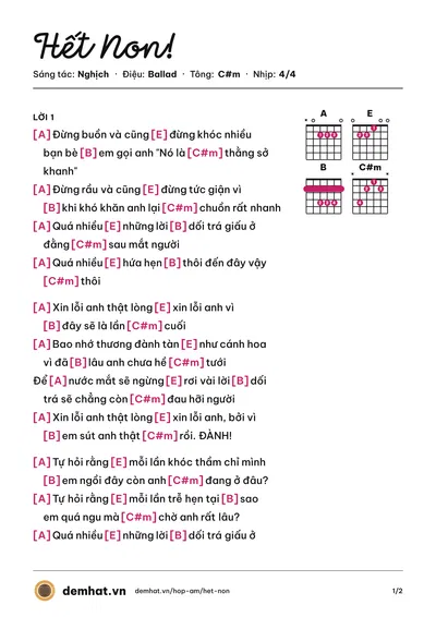 Hợp âm Hết Non! (Nghịch) – bản nhạc PDF trang 1, tông C#m