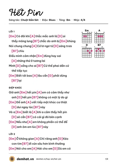Hợp âm Hết Pin (Chuột Sấm Sét) – bản nhạc PDF trang 1, tông Bm