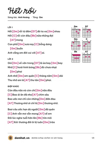 Hợp âm Hết rồi (Anh Hoàng) – bản nhạc PDF trang 1, tông Dm