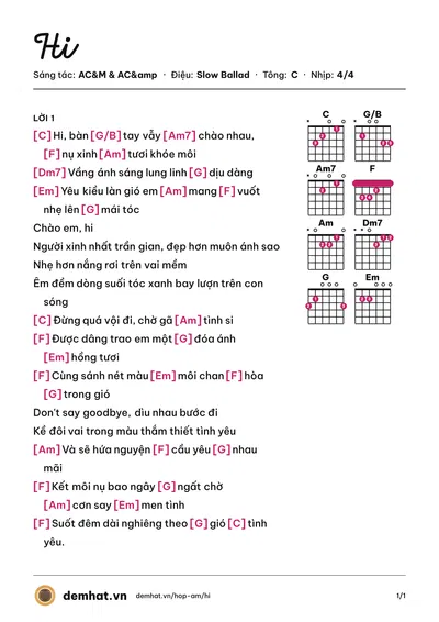 Hợp âm Hi (AC&M) – bản nhạc PDF trang 1, tông C