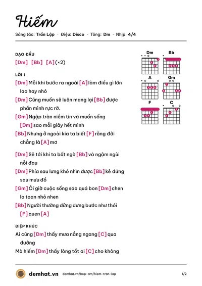 Hợp âm Hiếm (Trần Lập) – bản nhạc PDF trang 1, tông Dm