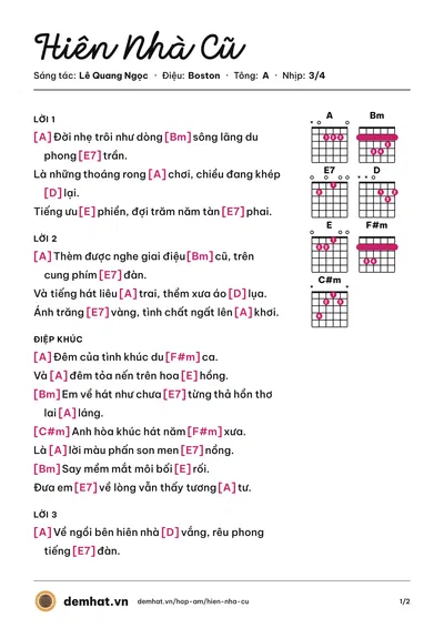Hợp âm Hiên Nhà Cũ (Lê Quang Ngọc) – bản nhạc PDF trang 1, tông A