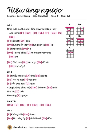 Hợp âm Hiệu ứng ngược (Cá Hồi Hoang) – bản nhạc PDF trang 1, tông F