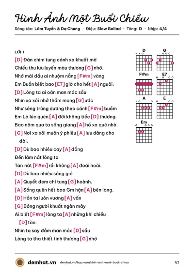 Hợp âm Hình Ảnh Một Buổi Chiều (Khánh Ly) – bản nhạc PDF trang 1, tông D