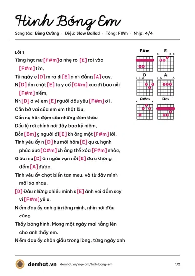 Hợp âm Hình Bóng Em (Bằng Cường) – bản nhạc PDF trang 1, tông F#m