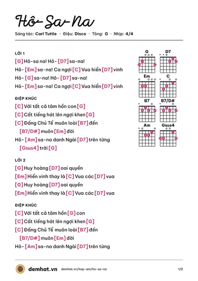 Hợp âm Hô-Sa-Na (Nissi Worship) – bản nhạc PDF trang 1, tông G