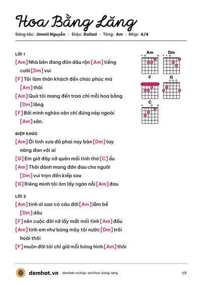 Hợp âm Hoa Bằng Lăng (Trường Vũ) – bản nhạc PDF trang 1, tông Am