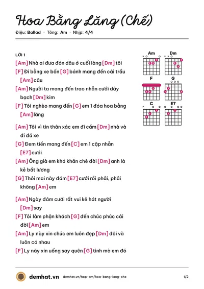 Hợp âm Hoa Bằng Lăng (Chế) (Quân Keyboard) – bản nhạc PDF trang 1, tông Am