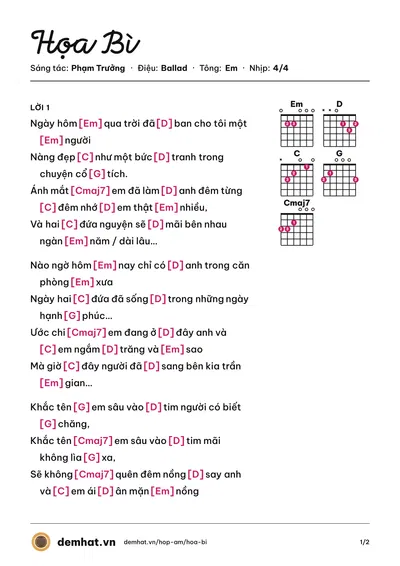 Hợp âm Họa Bì (Dương 565) – bản nhạc PDF trang 1, tông Em