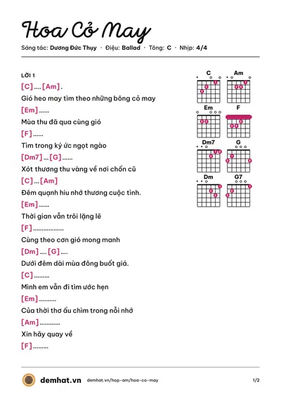 Hợp âm Hoa Cỏ May (Lê Uyên Nhi) – bản nhạc PDF trang 1, tông C