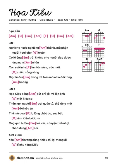 Hợp âm Họa Kiều (Tony Trương) – bản nhạc PDF trang 1, tông Am