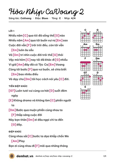 Hợp âm Hòa Nhịp CaVoang 2 (CaVoang) – bản nhạc PDF trang 1, tông C