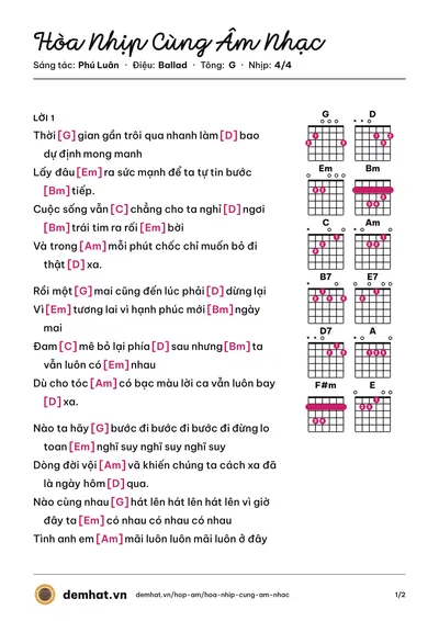 Hợp âm Hòa Nhịp Cùng Âm Nhạc (FM Band) – bản nhạc PDF trang 1, tông G