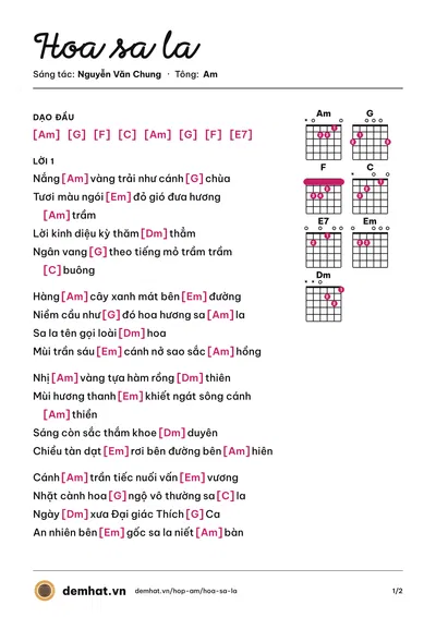 Hợp âm Hoa sa la (Nguyễn Văn Chung) – bản nhạc PDF trang 1, tông Am