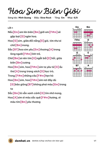 Hợp âm Hoa Sim Biên Giới (Trọng Tấn) – bản nhạc PDF trang 1, tông Em