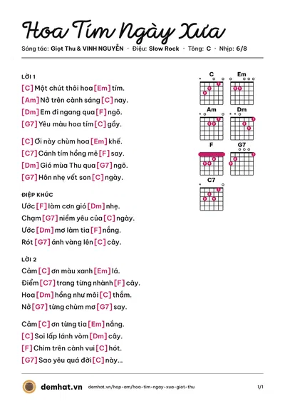 Hợp âm Hoa Tím Ngày Xưa (VINH NGUYỄN) – bản nhạc PDF trang 1, tông C