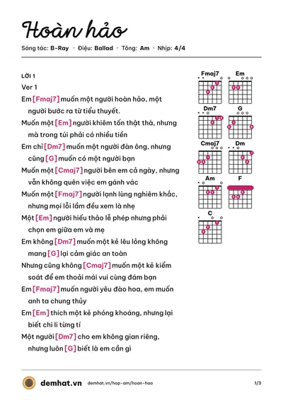 Hợp âm Hoàn hảo (B-Ray) – bản nhạc PDF trang 1, tông Am