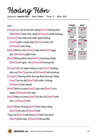 Hợp âm Hoàng Hôn (Cheung) – bản nhạc PDF trang 1, tông C