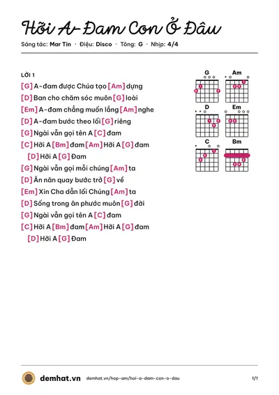 Hợp âm Hỡi A-Đam Con Ở Đâu (Mar Tin) – bản nhạc PDF trang 1, tông G