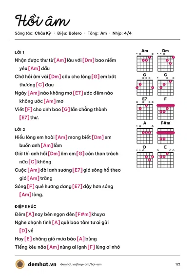 Hợp âm Hồi âm (Châu Kỳ) – bản nhạc PDF trang 1, tông Am