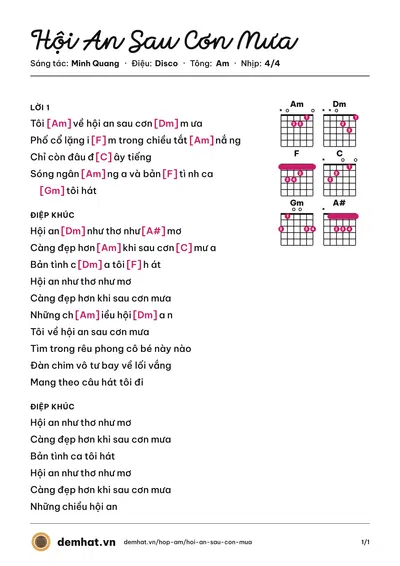 Hợp âm Hội An Sau Cơn Mưa (Nam Khánh) – bản nhạc PDF trang 1, tông Am