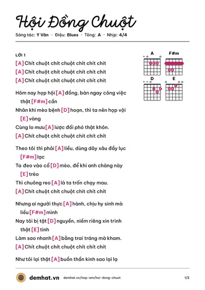 Hợp âm Hội Đồng Chuột (Tốp ca thiếu nhi) – bản nhạc PDF trang 1, tông A