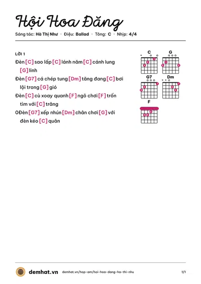 Hợp âm Hội Hoa Đăng (Hà Thị Như) – bản nhạc PDF trang 1, tông C