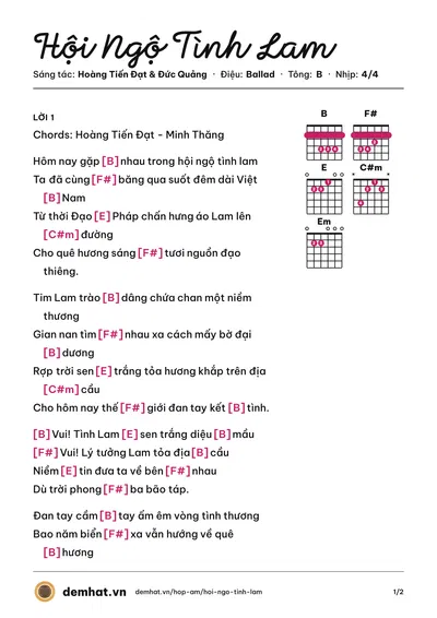Hợp âm Hội Ngộ Tình Lam (Hoàng Tiến Đạt) – bản nhạc PDF trang 1, tông B