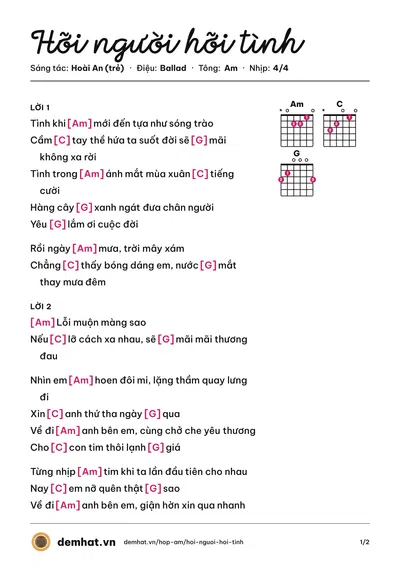 Hợp âm Hỡi người hỡi tình (Lương Tùng Quang) – bản nhạc PDF trang 1, tông Am