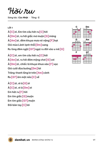 Hợp âm Hời ru (Hienmagaz) – bản nhạc PDF trang 1, tông C