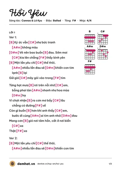 Hợp âm Hồi Yêu (T-Đạt) – bản nhạc PDF trang 1, tông F#