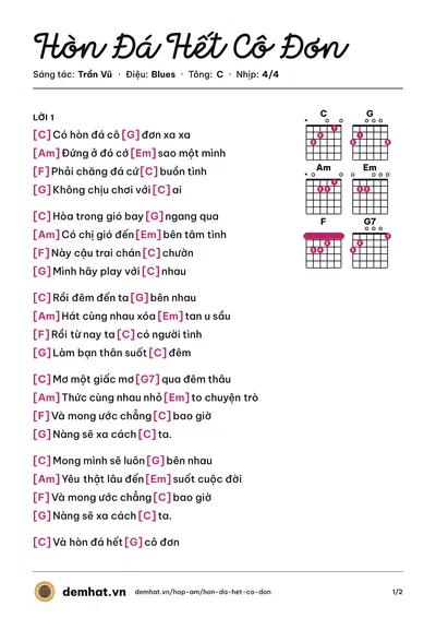Hợp âm Hòn Đá Hết Cô Đơn (Shine Chế Tác) – bản nhạc PDF trang 1, tông C