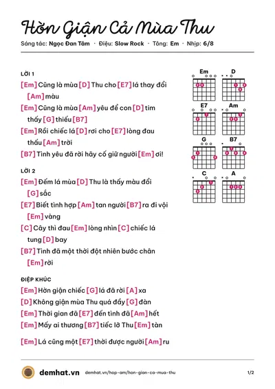 Hợp âm Hờn Giận Cả Mùa Thu (Thúy Hương) – bản nhạc PDF trang 1, tông Em