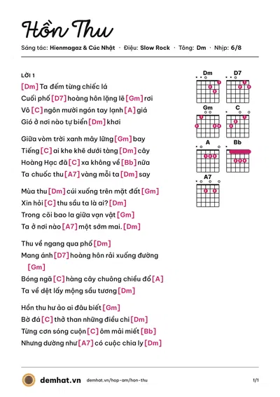 Hợp âm Hồn Thu (Hienmagaz) – bản nhạc PDF trang 1, tông Dm
