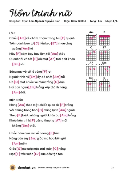 Hợp âm Hồn trinh nữ (Như Quỳnh) – bản nhạc PDF trang 1, tông Am