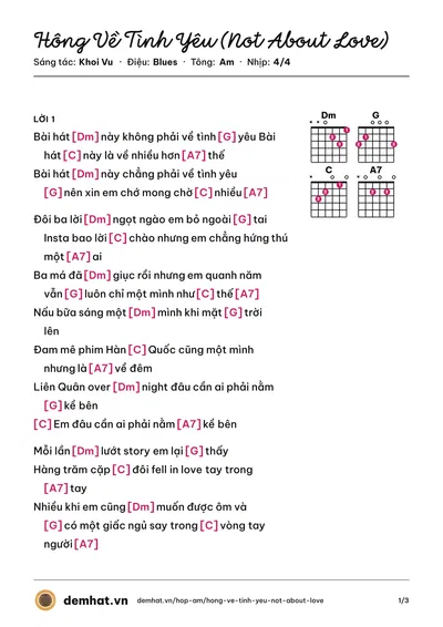 Hợp âm Hông Về Tình Yêu (Not About Love) (Khoi Vu) – bản nhạc PDF trang 1, tông Am