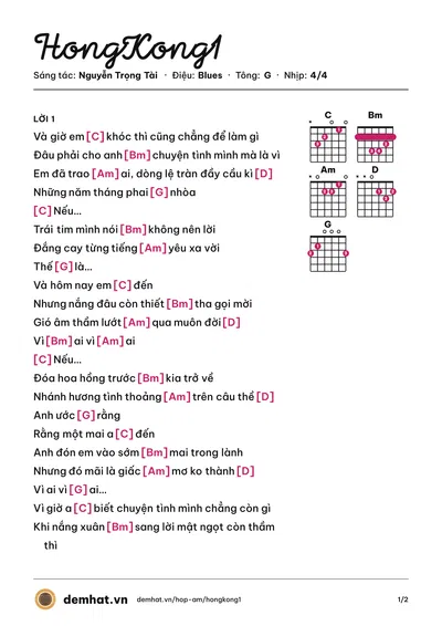 Hợp âm HongKong1 (Nguyễn Trọng Tài) – bản nhạc PDF trang 1, tông G