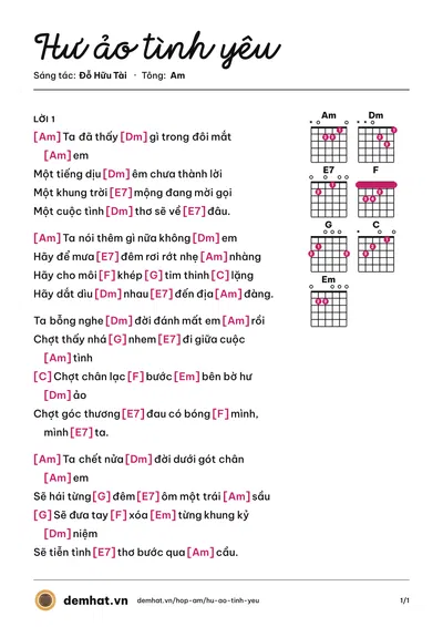 Hợp âm Hư ảo tình yêu (Ngọc Quy) – bản nhạc PDF trang 1, tông Am