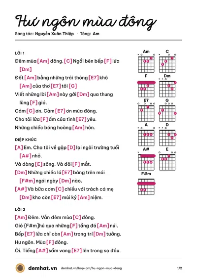 Hợp âm Hư ngôn mùa đông (Cao Huy Thế) – bản nhạc PDF trang 1, tông Am
