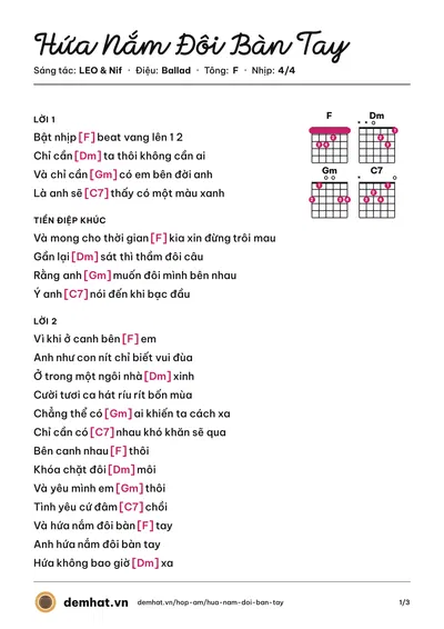 Hợp âm Hứa Nắm Đôi Bàn Tay (LEO) – bản nhạc PDF trang 1, tông F