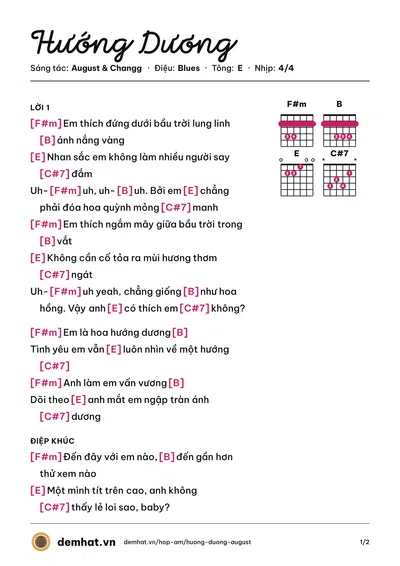 Hợp âm Hướng Dương (Changg) – bản nhạc PDF trang 1, tông E