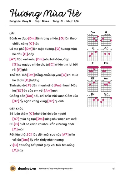 Hợp âm Hương Mùa Hè (Suni Hạ Linh) – bản nhạc PDF trang 1, tông C