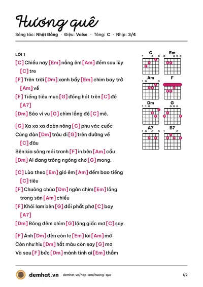 Hợp âm Hương quê (Nhật Bằng) – bản nhạc PDF trang 1, tông C