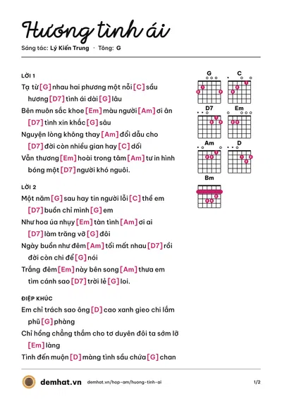 Hợp âm Hương tình ái (Tố My) – bản nhạc PDF trang 1, tông G